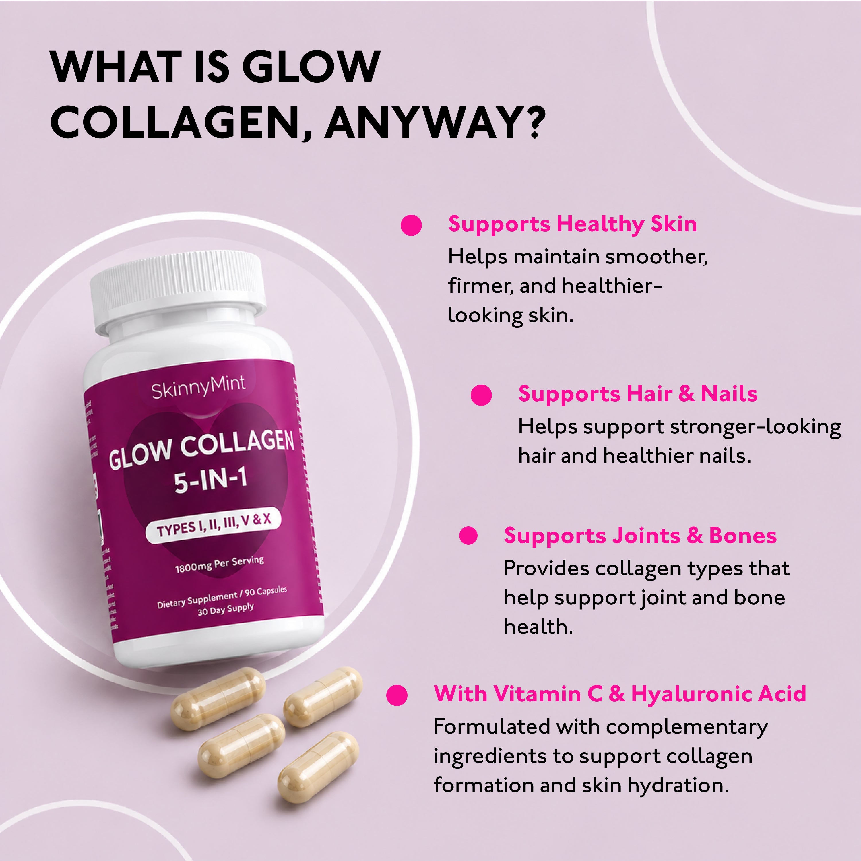 Glow Collagen 5-in-1 multi collagen peptides supplement SM-GLWCOL-90