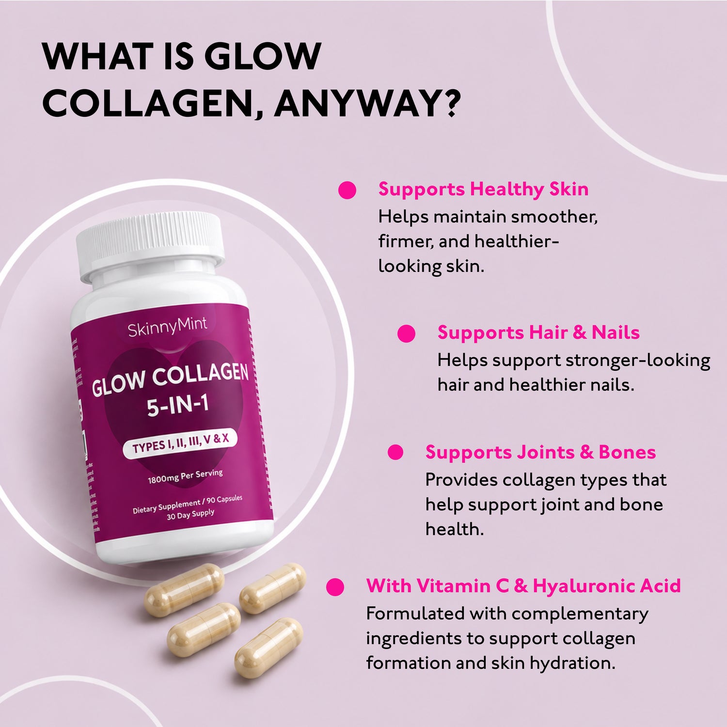 Glow Collagen 5-in-1 multi collagen peptides supplement SM-GLWCOL-90