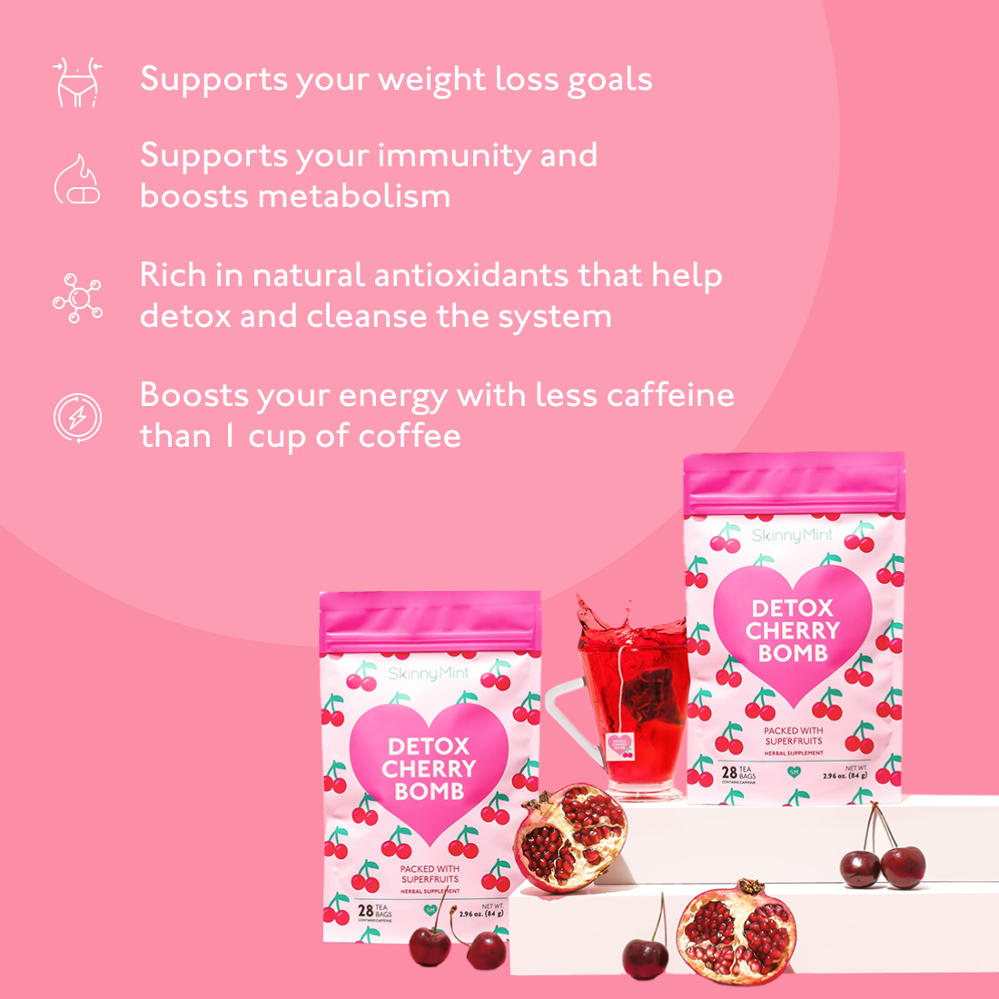 Detox Cherry Bomb Superfood Detox Tea  SM0000592020, SM0000592025, SM-DCB-4